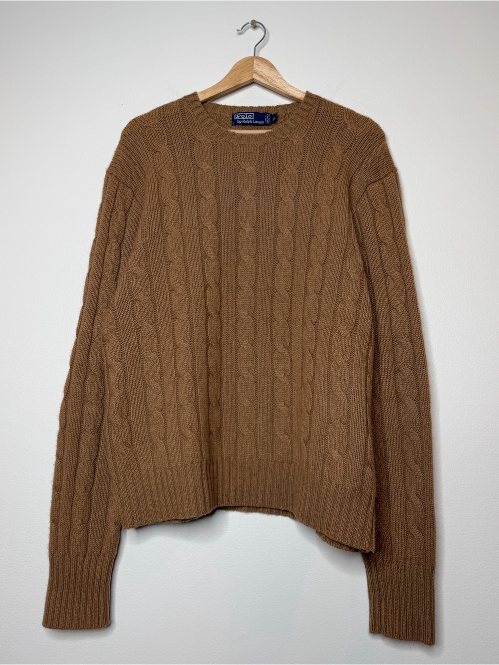 Polo by Ralph Lauren 100% Camel Hair Cable Knit Sweater in camel brown tan XL